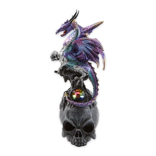 10&#x22; Mystical Dragon Atop A Black Skull Figurine